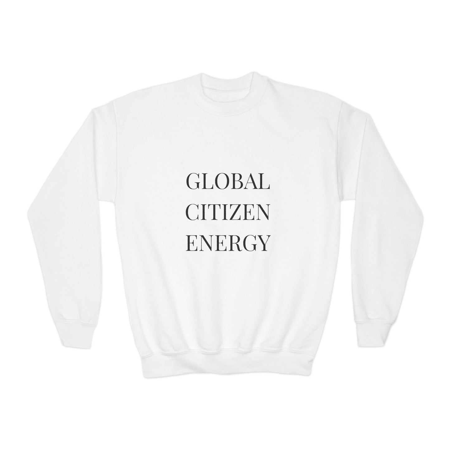 Global Citizen Energy Youth Crewneck Sweatshirt — Minimalist Eco-Positive Graphic